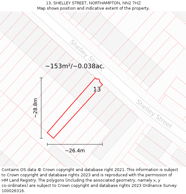 13, SHELLEY STREET, NORTHAMPTON, NN2 7HZ: Plot and title map