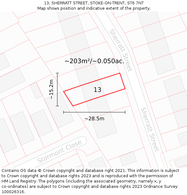 13, SHERRATT STREET, STOKE-ON-TRENT, ST6 7NT: Plot and title map