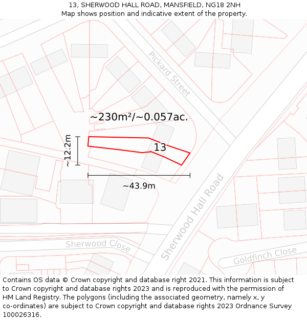 13, SHERWOOD HALL ROAD, MANSFIELD, NG18 2NH: Plot and title map