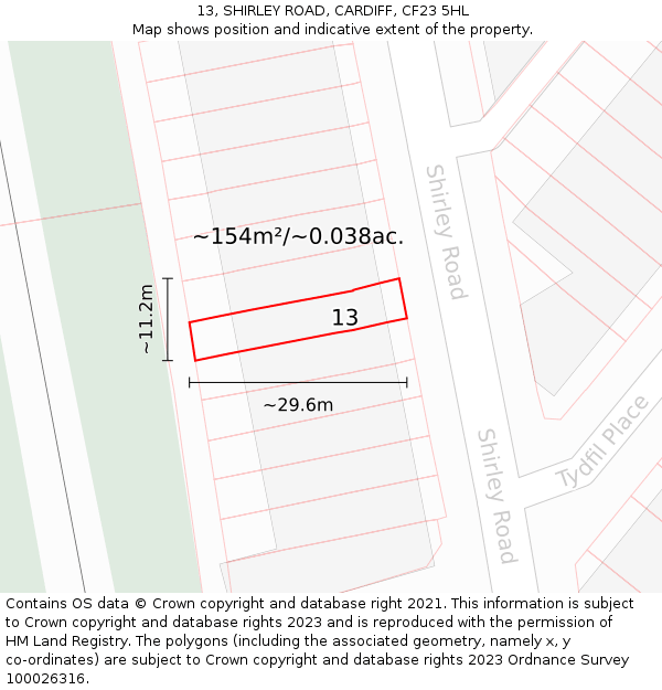 13, SHIRLEY ROAD, CARDIFF, CF23 5HL: Plot and title map