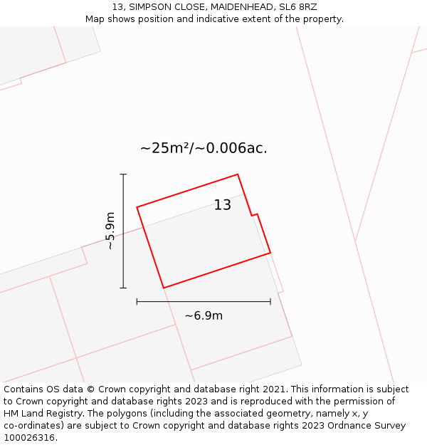 13, SIMPSON CLOSE, MAIDENHEAD, SL6 8RZ: Plot and title map