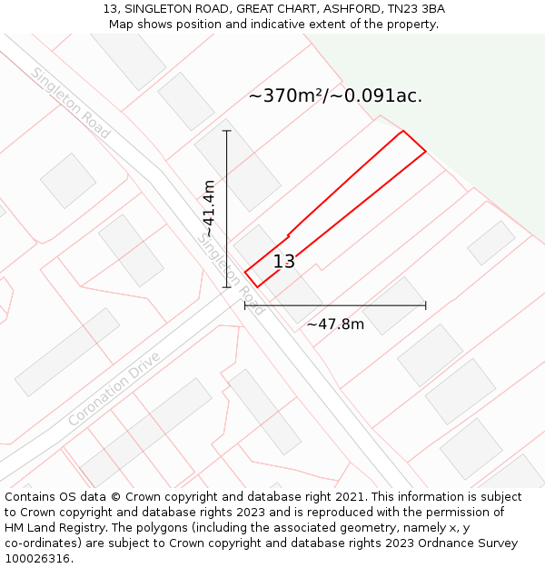 13, SINGLETON ROAD, GREAT CHART, ASHFORD, TN23 3BA: Plot and title map