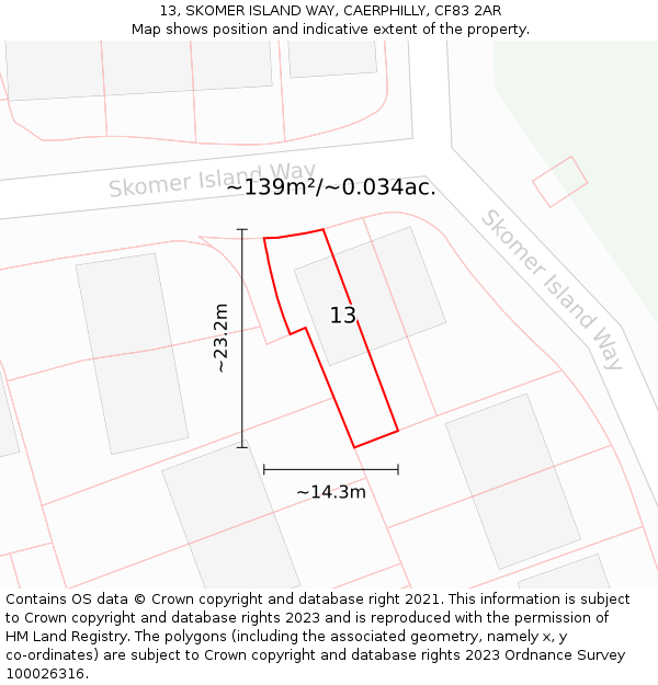 13, SKOMER ISLAND WAY, CAERPHILLY, CF83 2AR: Plot and title map