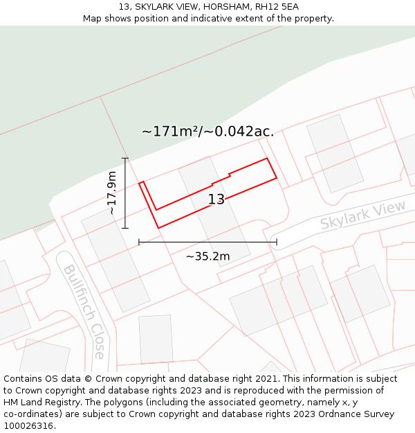 13, SKYLARK VIEW, HORSHAM, RH12 5EA: Plot and title map