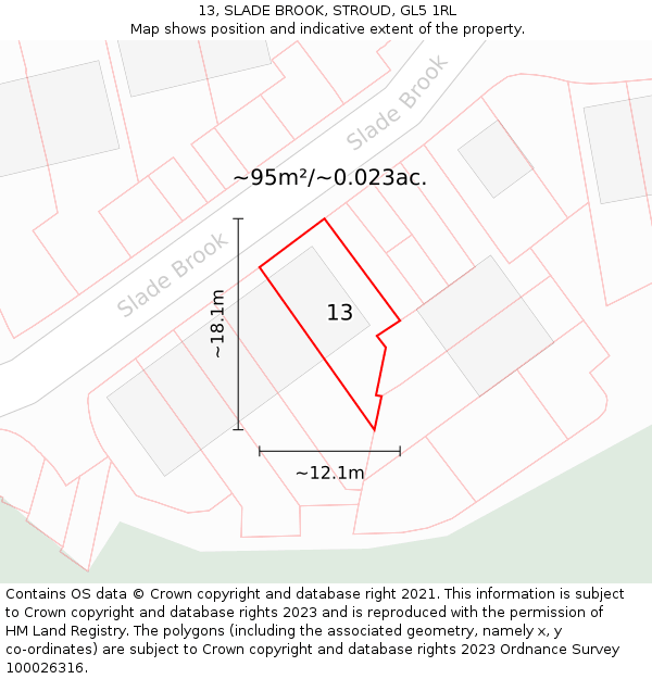 13, SLADE BROOK, STROUD, GL5 1RL: Plot and title map