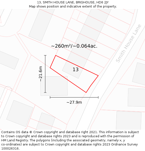 13, SMITH HOUSE LANE, BRIGHOUSE, HD6 2JY: Plot and title map