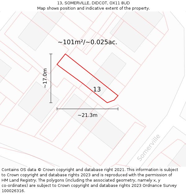 13, SOMERVILLE, DIDCOT, OX11 8UD: Plot and title map