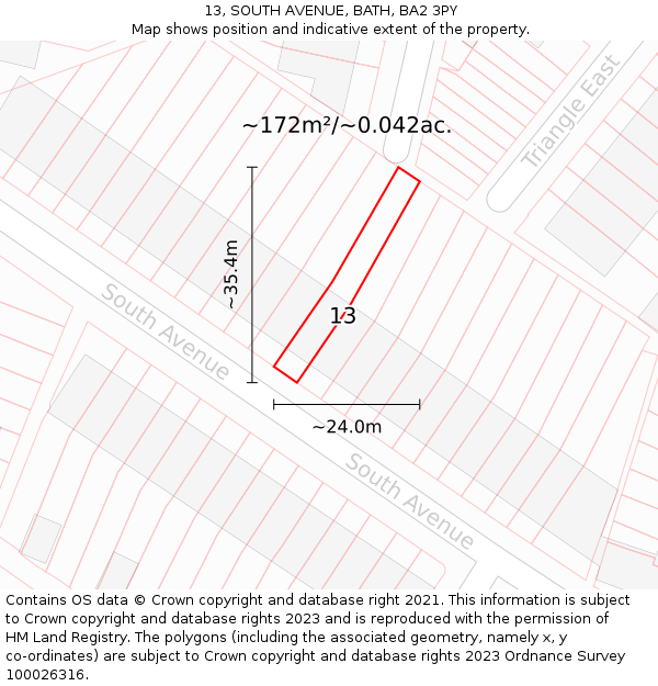 13, SOUTH AVENUE, BATH, BA2 3PY: Plot and title map