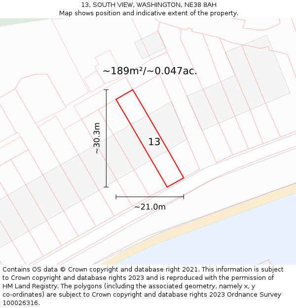 13, SOUTH VIEW, WASHINGTON, NE38 8AH: Plot and title map