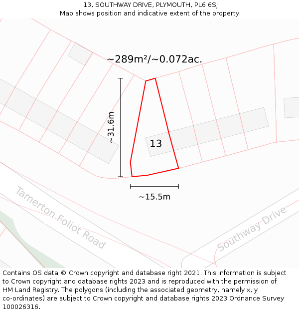 13, SOUTHWAY DRIVE, PLYMOUTH, PL6 6SJ: Plot and title map