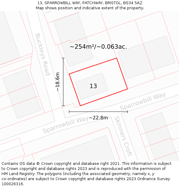 13, SPARROWBILL WAY, PATCHWAY, BRISTOL, BS34 5AZ: Plot and title map