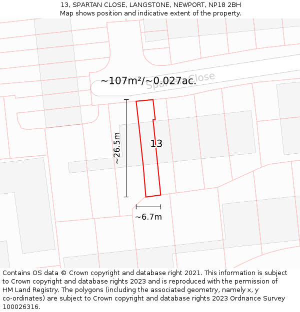 13, SPARTAN CLOSE, LANGSTONE, NEWPORT, NP18 2BH: Plot and title map