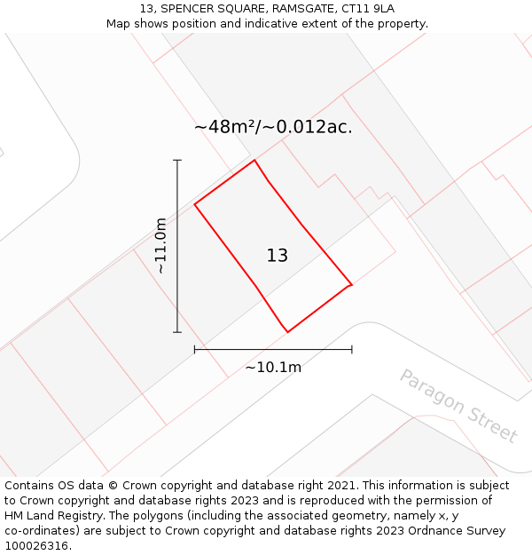 13, SPENCER SQUARE, RAMSGATE, CT11 9LA: Plot and title map
