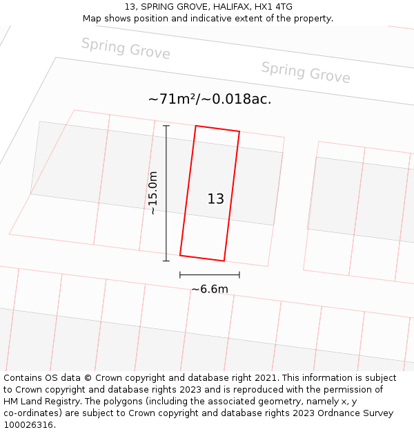 13, SPRING GROVE, HALIFAX, HX1 4TG: Plot and title map