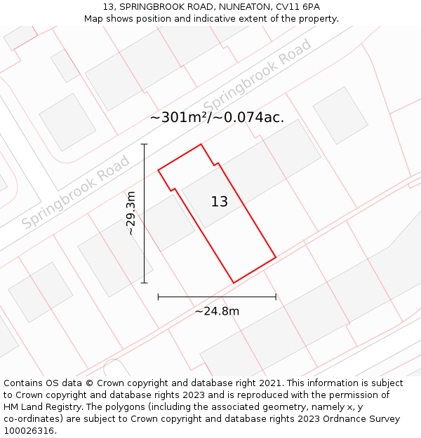 13, SPRINGBROOK ROAD, NUNEATON, CV11 6PA: Plot and title map