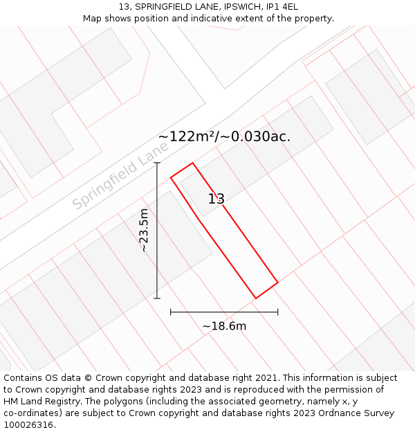 13, SPRINGFIELD LANE, IPSWICH, IP1 4EL: Plot and title map