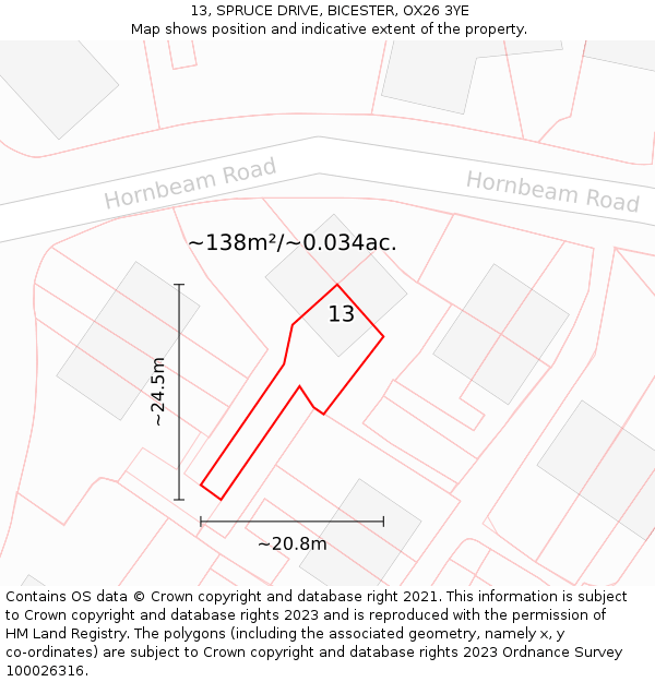 13, SPRUCE DRIVE, BICESTER, OX26 3YE: Plot and title map