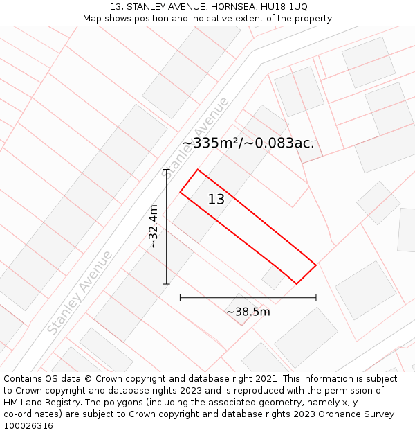 13, STANLEY AVENUE, HORNSEA, HU18 1UQ: Plot and title map