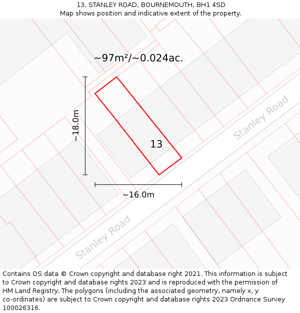 13, STANLEY ROAD, BOURNEMOUTH, BH1 4SD: Plot and title map