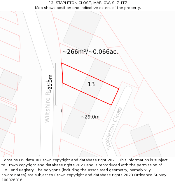 13, STAPLETON CLOSE, MARLOW, SL7 1TZ: Plot and title map