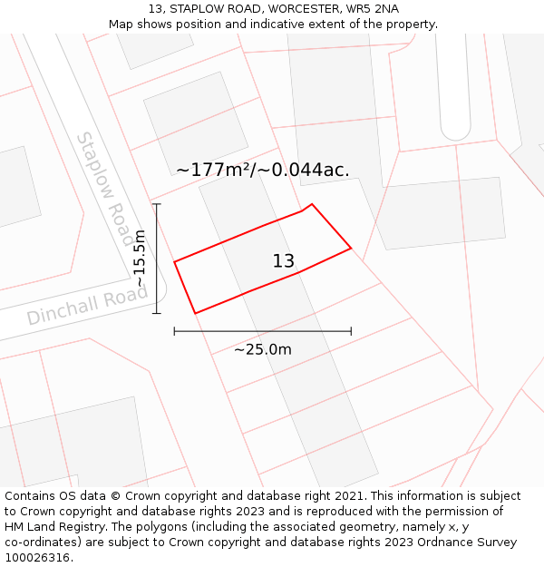 13, STAPLOW ROAD, WORCESTER, WR5 2NA: Plot and title map