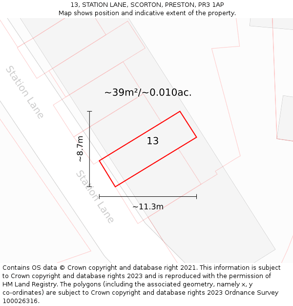 13, STATION LANE, SCORTON, PRESTON, PR3 1AP: Plot and title map