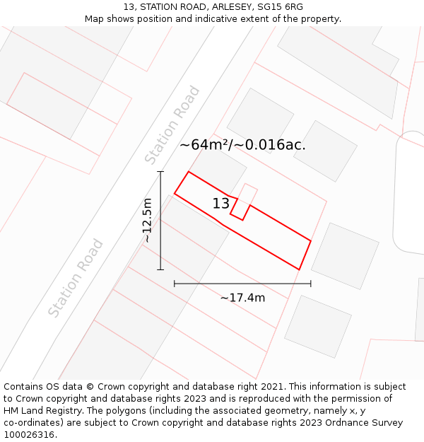 13, STATION ROAD, ARLESEY, SG15 6RG: Plot and title map