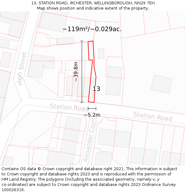 13, STATION ROAD, IRCHESTER, WELLINGBOROUGH, NN29 7EH: Plot and title map