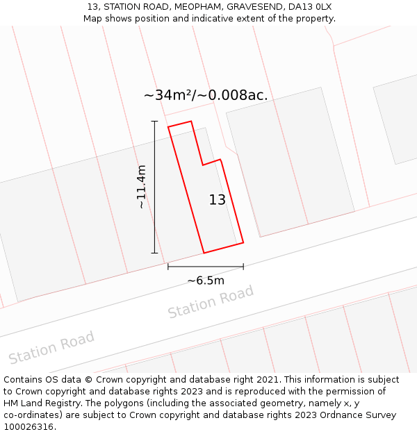 13, STATION ROAD, MEOPHAM, GRAVESEND, DA13 0LX: Plot and title map