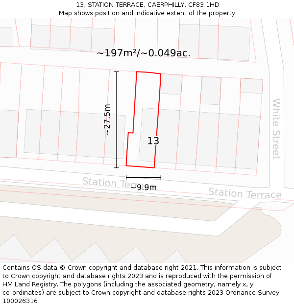 13, STATION TERRACE, CAERPHILLY, CF83 1HD: Plot and title map