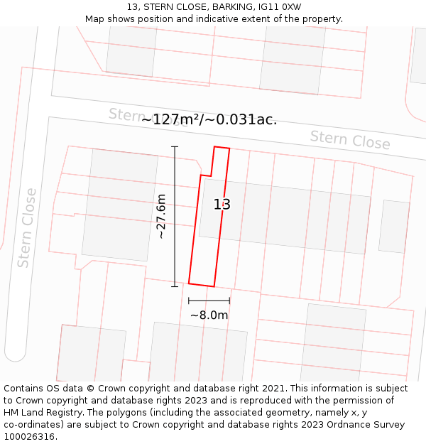 13, STERN CLOSE, BARKING, IG11 0XW: Plot and title map