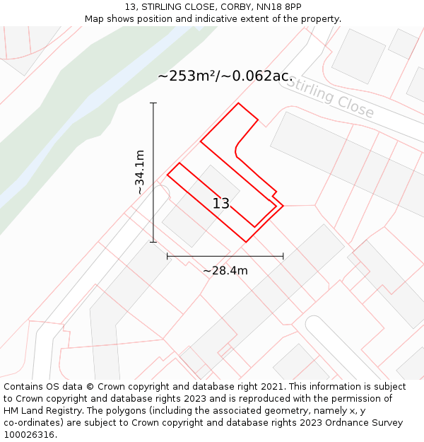 13, STIRLING CLOSE, CORBY, NN18 8PP: Plot and title map