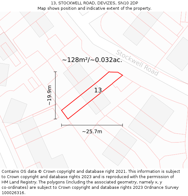 13, STOCKWELL ROAD, DEVIZES, SN10 2DP: Plot and title map