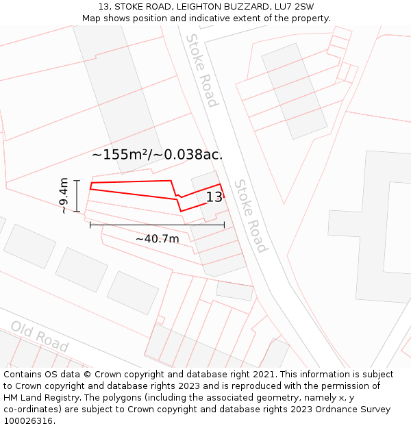 13, STOKE ROAD, LEIGHTON BUZZARD, LU7 2SW: Plot and title map