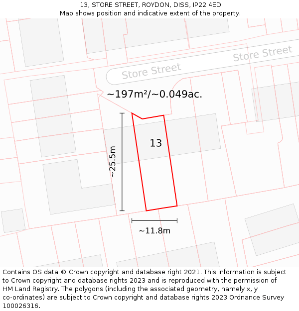 13, STORE STREET, ROYDON, DISS, IP22 4ED: Plot and title map