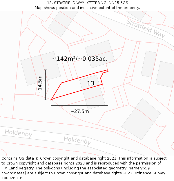 13, STRATFIELD WAY, KETTERING, NN15 6GS: Plot and title map