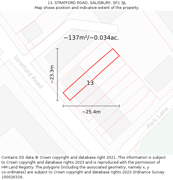 13, STRATFORD ROAD, SALISBURY, SP1 3JL: Plot and title map