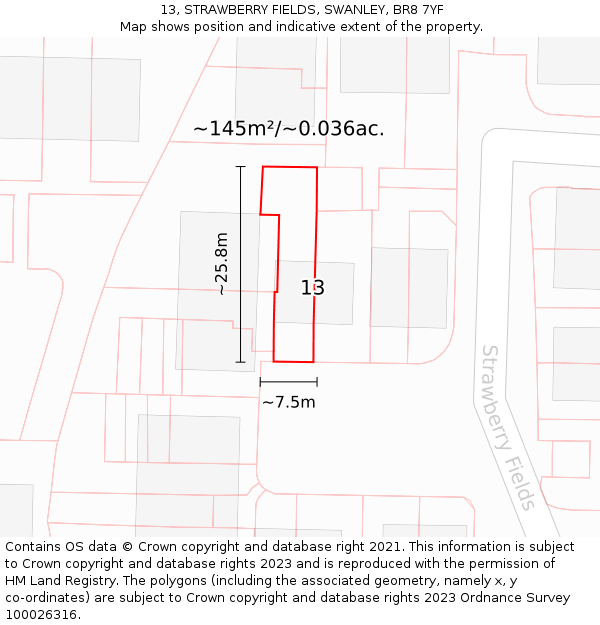 13, STRAWBERRY FIELDS, SWANLEY, BR8 7YF: Plot and title map