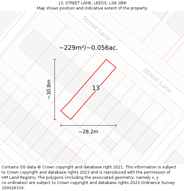 13, STREET LANE, LEEDS, LS8 1BW: Plot and title map