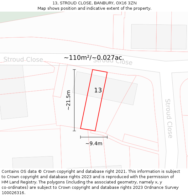 13, STROUD CLOSE, BANBURY, OX16 3ZN: Plot and title map