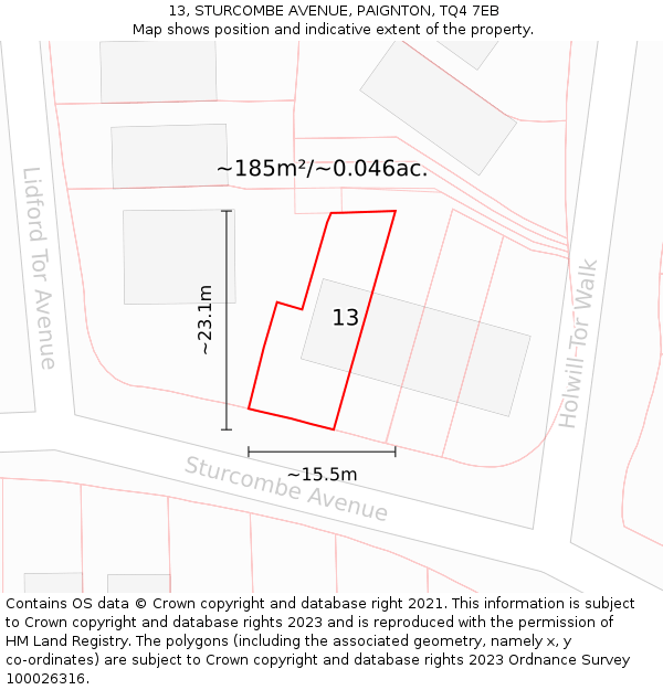 13, STURCOMBE AVENUE, PAIGNTON, TQ4 7EB: Plot and title map