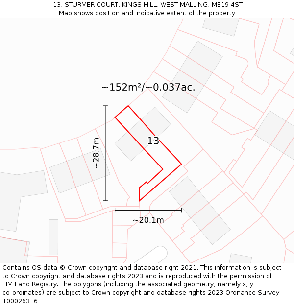 13, STURMER COURT, KINGS HILL, WEST MALLING, ME19 4ST: Plot and title map