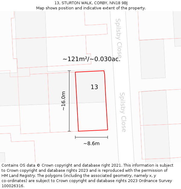 13, STURTON WALK, CORBY, NN18 9BJ: Plot and title map