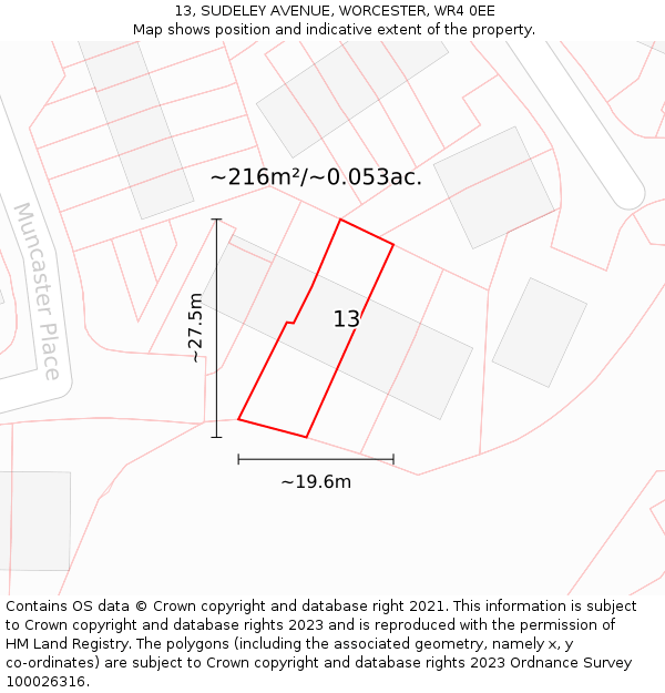 13, SUDELEY AVENUE, WORCESTER, WR4 0EE: Plot and title map