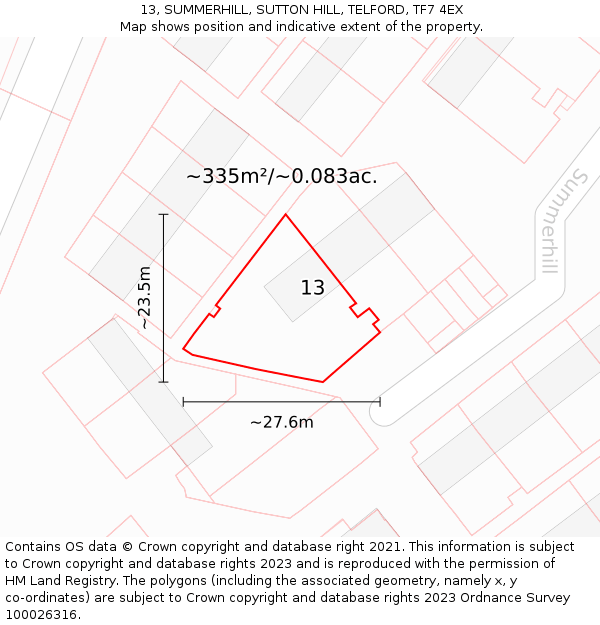 13, SUMMERHILL, SUTTON HILL, TELFORD, TF7 4EX: Plot and title map