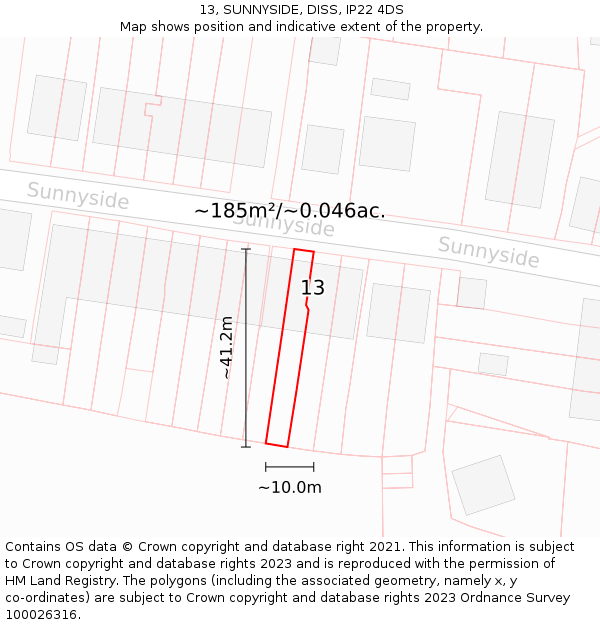 13, SUNNYSIDE, DISS, IP22 4DS: Plot and title map
