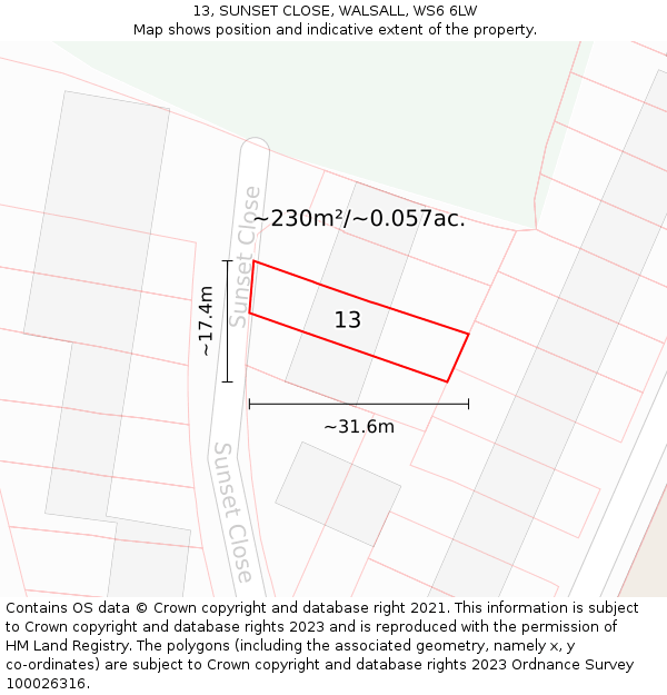 13, SUNSET CLOSE, WALSALL, WS6 6LW: Plot and title map