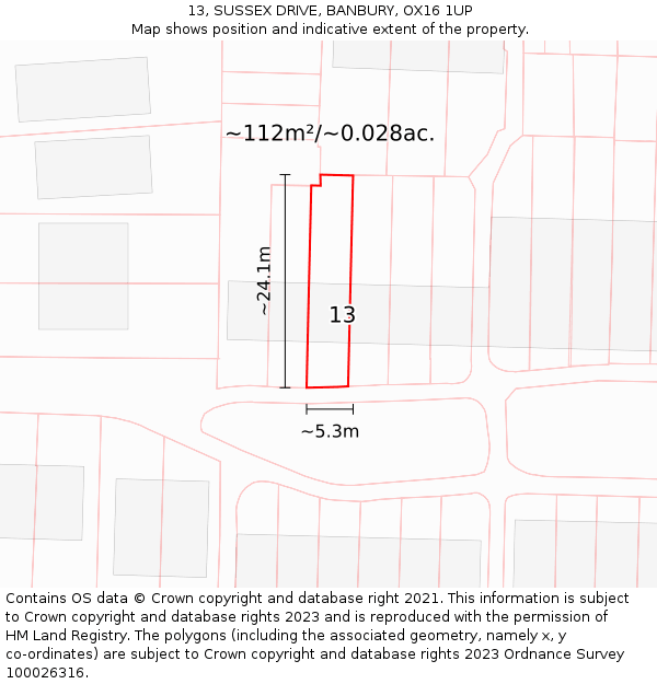 13, SUSSEX DRIVE, BANBURY, OX16 1UP: Plot and title map