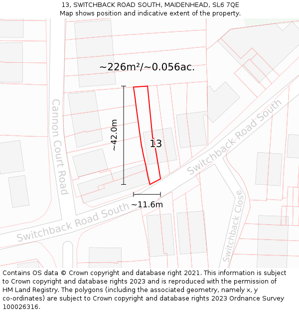 13, SWITCHBACK ROAD SOUTH, MAIDENHEAD, SL6 7QE: Plot and title map