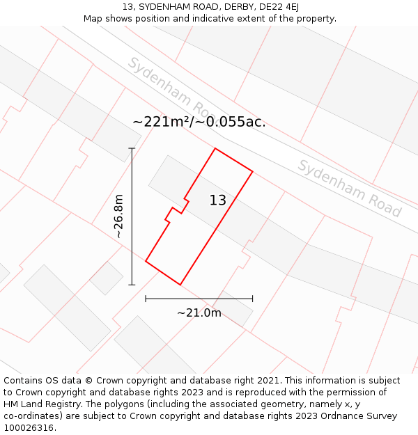 13, SYDENHAM ROAD, DERBY, DE22 4EJ: Plot and title map